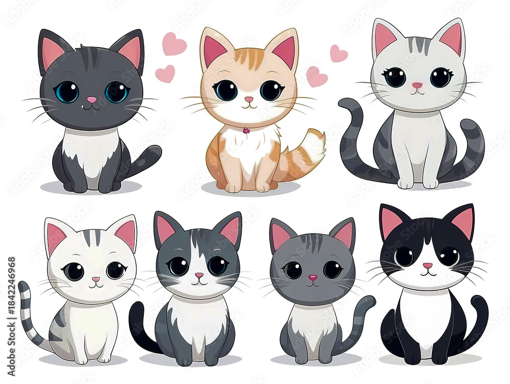 Fototapeta premium Playful cartoon cat character, friendly pose and soft shading, separated on white background.