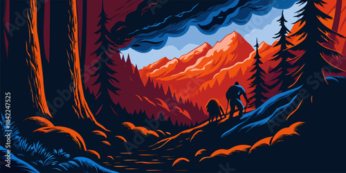 Untamed Wilderness Landscape with Mountains and Forest