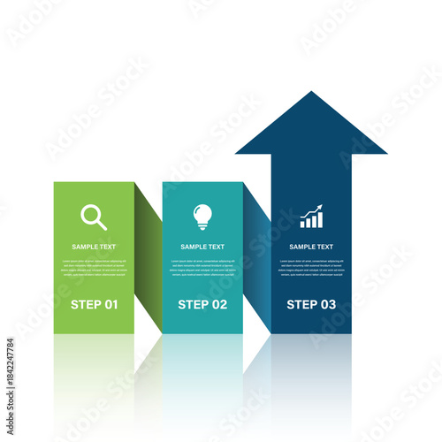 3 Step Business Strategy Infographic with Growth Arrow