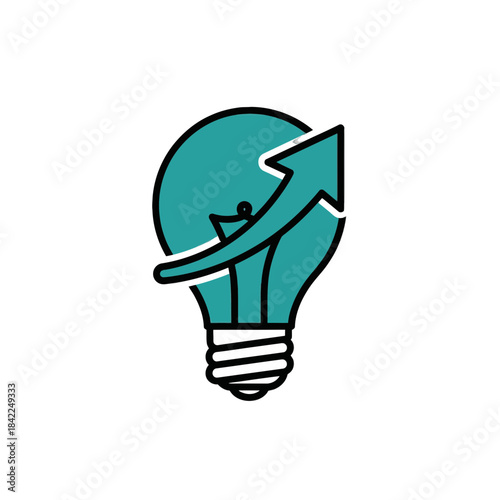 Teal lightbulb with an upward-trending arrow inside representing business growth and innovative ideas