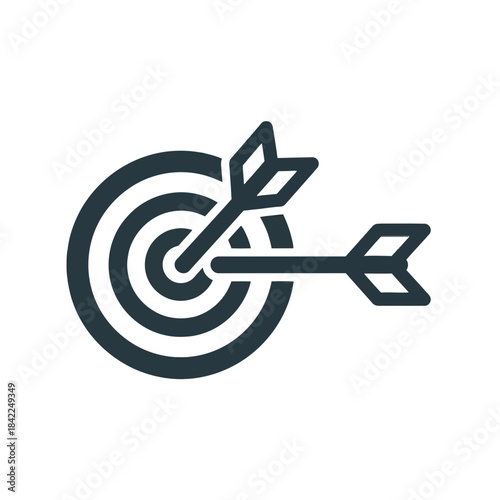 Target with two arrows showing accuracy and focus for game or competition