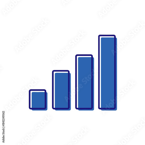 Simple blue bar graph illustrating upward trend and growth, isolated on transparent background.