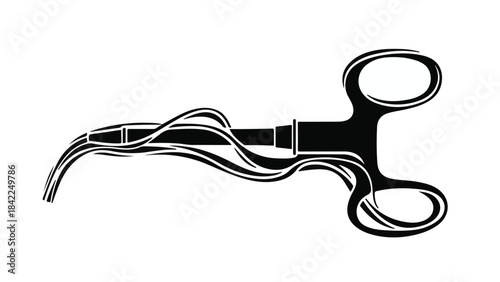 Dental explorer tool for teeth examination and oral care in black and white with a clean minimalist design