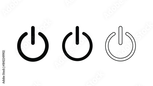Set of three universal power button icons showing solid and outline styles
