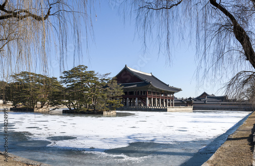 A winter view of Gyeongbokgung Palace in Seoul, South Korea.