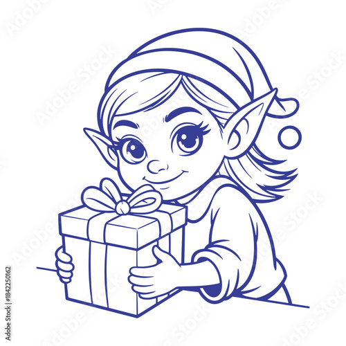 Adorable Elf Girl with Present
