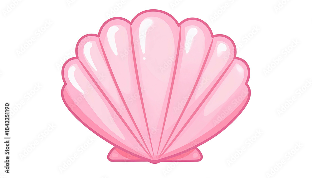 Fototapeta premium A cartoon illustration of a pink, shiny seashell on a transparent black background