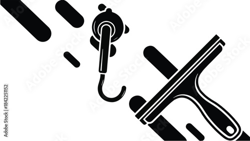 Modern cleaning tool illustration with squeegee and hook on white background for maintenance and organization concept