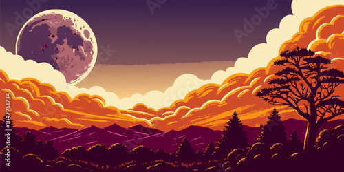 Stunning Moonset Over Horizon with Gradient Sky Colors