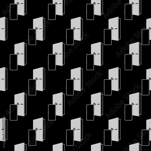 Digital door lock with smart technology seamless pattern isolated on black background