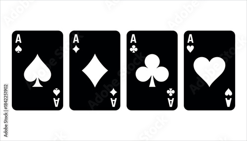 Four Aces playing cards in black and white with spades diamonds clubs and hearts ace of spades ace of diamonds
