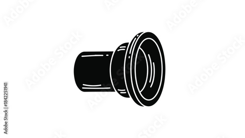 Black pipe fitting connector plumbing tube illustration, simple line drawing of a single water or gas pipe joint on white background