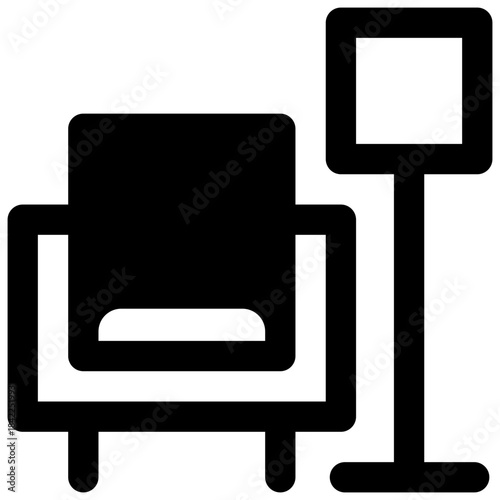 Lounge. Outlined stroke vector icon with black-filled details.