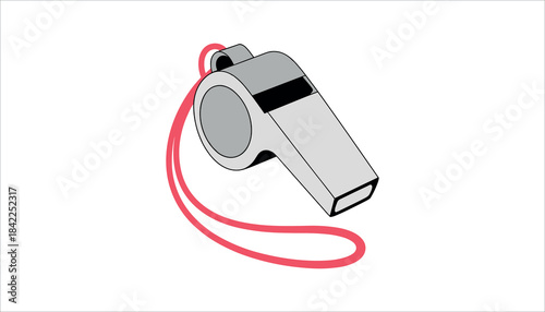 Gray metal whistle with black accent and bright pink lanyard on a white background silver