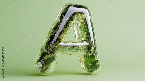 Floral letter a encased in glass with greenery on pastel background