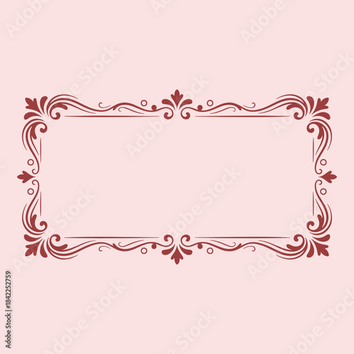 Wallpaper Mural Ornate red decorative frame with intricate floral patterns on a light pink background Torontodigital.ca