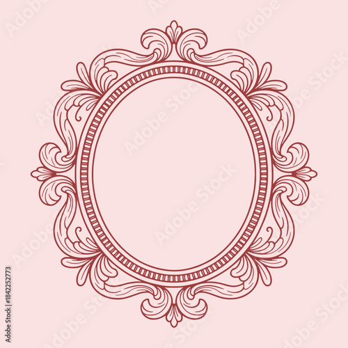 Ornate red floral frame with intricate swirls and leaves