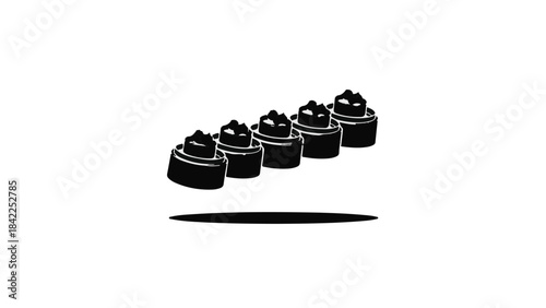 Row of assorted sushi rolls on plate for foodie culinary delight in Japanese cuisine restaurant setting