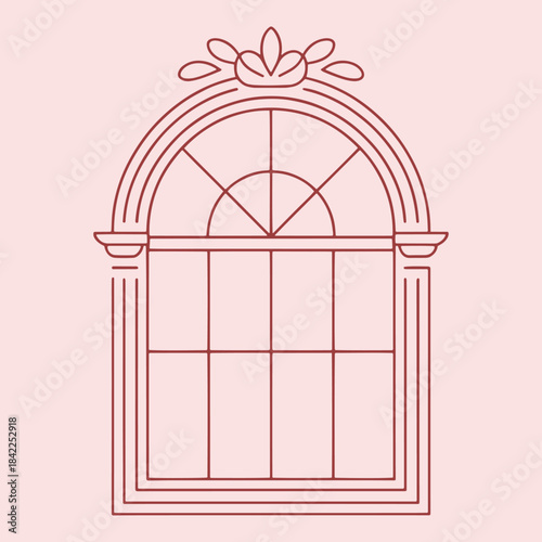 Brown Line of a Window with a Semi- Circular and a Flower Above semi-circular line flower