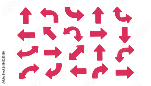 Collection of pink arrows pointing in various directions on a white background sign symbol