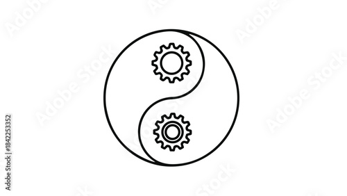 Yin yang symbol with gears, harmony balance concept, modern technology illustration, abstract background, engineering design element