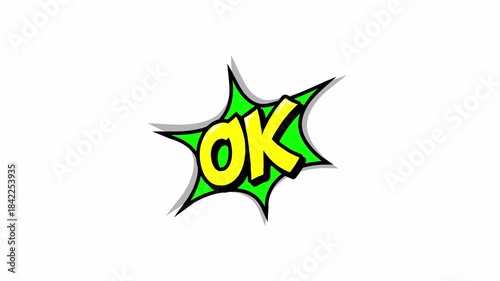 OK text Comic book Pop Art style animation pop up with Alpha Channel