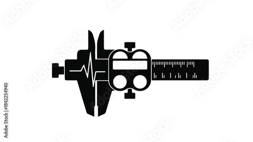 Medical precision tool vernier caliper with heartbeat line, symbolizing health and measurement in a modern, technical device for healthcare professionals and patients