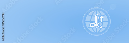 Globale Erderwärmung Header Copy Space Vektor svg unter 60 kB mit Thermometer und CO2-Symbol für Klimawandel, Klimakrise und Umweltgefahren. Steigende Temperatur.