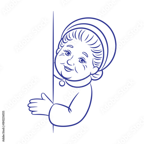 Cute Grandma Peeking Line Art