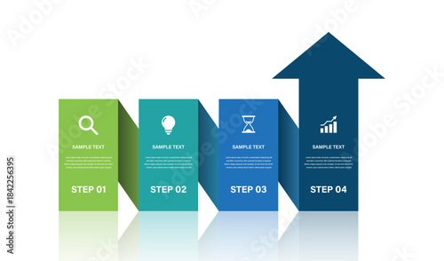 4 Step Business Workflow Infographic with Growth Arrow