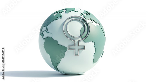 Globe with female symbol representing women's empowerment and gender equality
