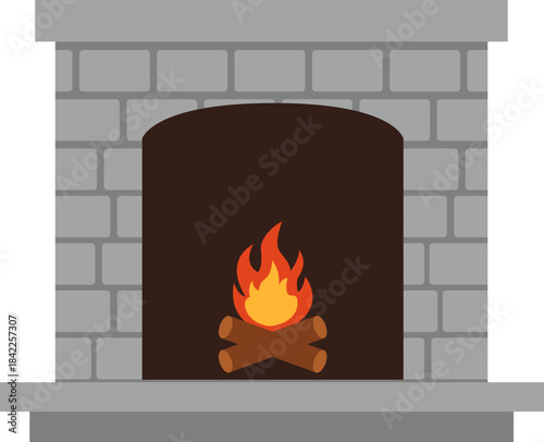 Fireplace vector illustration with fire