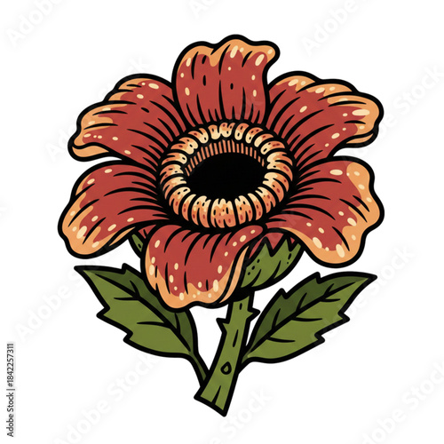 Illustration of a blooming rafflesia flower, isolated on a white background.