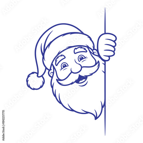 Cute Santa Claus Peeking Line Art