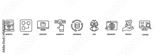 Banner Web Design concept. Chart with Keywords and icons 