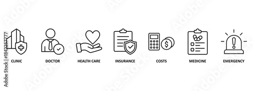 Medicare vector illustration concept. Banner of Health care nadinsurance concept with icons