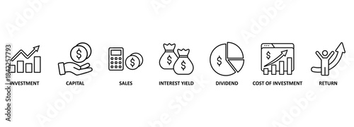 Return on investment - banner with keywords and icons 
