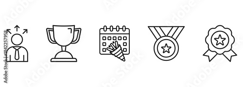 Collection of victory, winner, trophy and award Vector Line Icons - Outline web icon set on white background - Editable Stroke