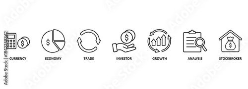 Banner forex. Vector illustration with keywords and icons