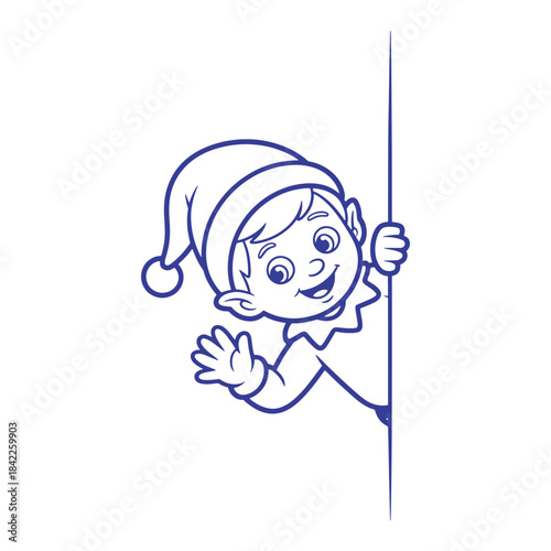 Happy Elf Waving Peeking Illustration