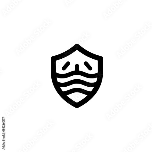 Protective shield icon with internal water wave symbol indicating durability and moisture defense