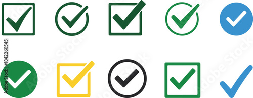 Variety of check mark icons with different styles and colors tick mark