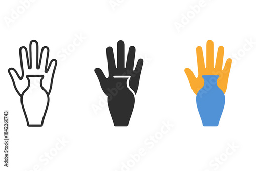 Handprint Vessel Fusion. Metaphorical icon combining handprint and vessel outline to express material remembrance, first in line