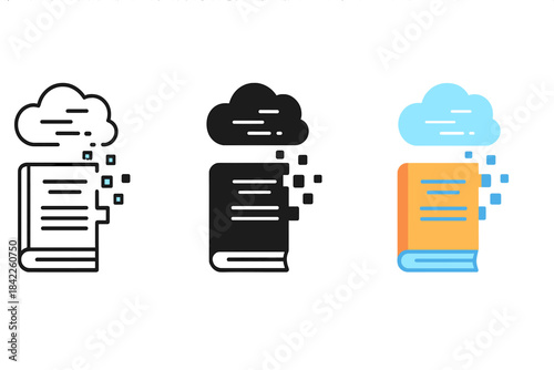 Linguistic Decay Symbols. Symbolic fusion of book, data loss, and memory fade expressing linguistic decay, first in line style