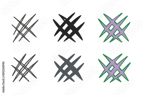 Blackberry Thorn Patterns. Cluster of blackberry thorns forming a scratch pattern, geometric minimal icon, first in line style