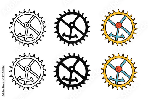 Intricate Clock Gears. Intricate clock escapement wheel with moving gears in rhythmic motion, minimal vector icon, first in line
