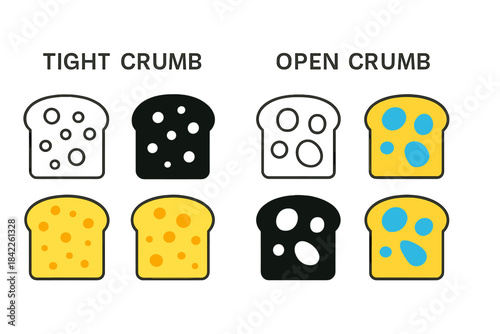 Bread Crumb Structures. Simplified diagram comparing tight and open crumb structures, geometric abstraction of fermentation