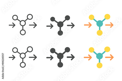 Metabolism Balance Icons. Simplified icon of nutrient molecules entering and exiting network, representing input and output