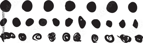 Collection of hand-drawn ink dots and abstract squiggles, versatile graphic elements for creative designs, adding unique texture and authentic, handmade aesthetic