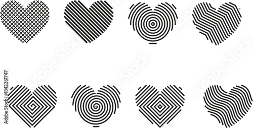 Abstract Heart Shapes Featuring Unique Geometric Patterns and Textured Designs, Symbolizing Love and Connection in Modern Art